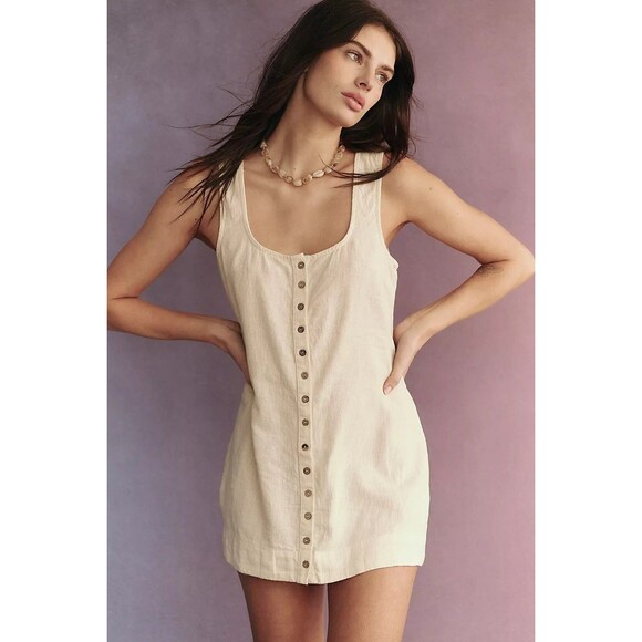 Free People Free-est Sunkissed Whisper Cotton-Linen Mini Dress Textured L 279489 - Picture 1 of 13